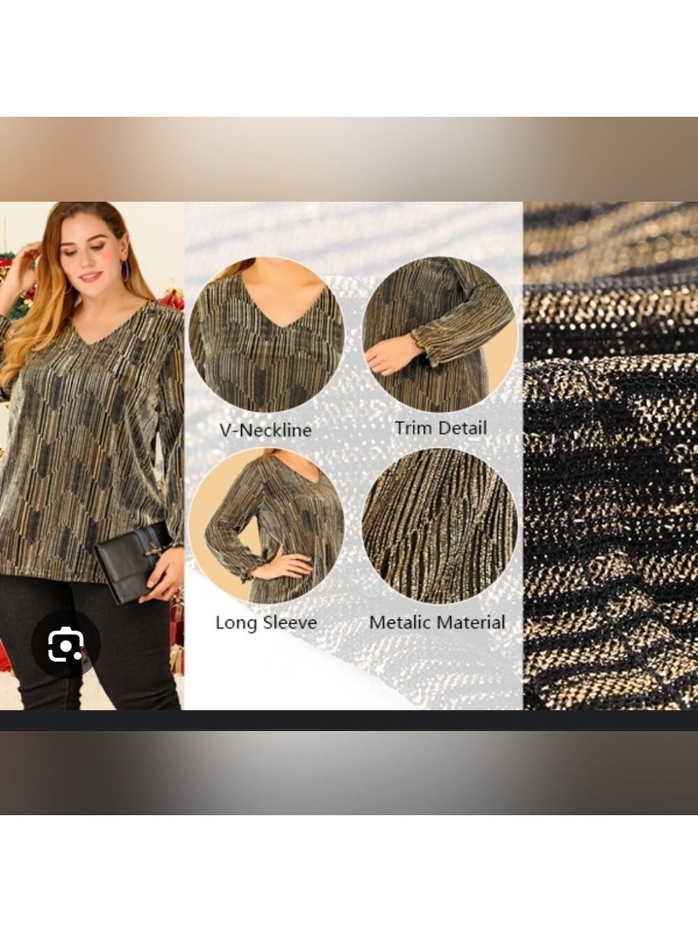 Agnes Orinda | Women's Plus Size Metallic Top | Size 3X - Picture 8 of 15